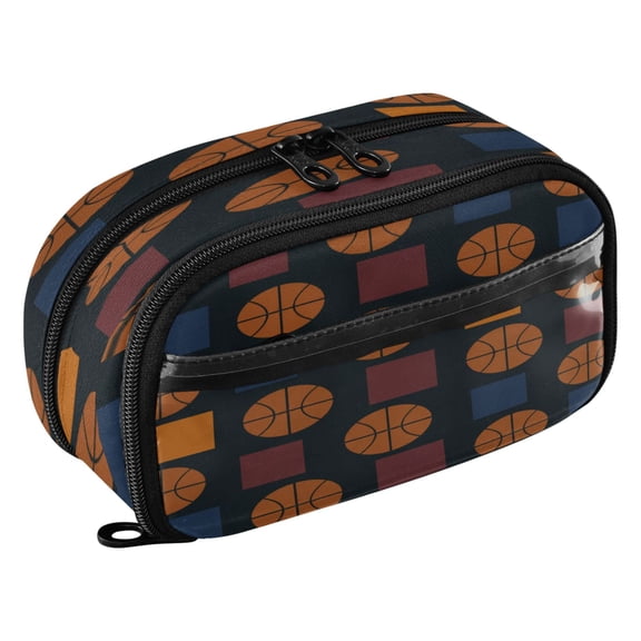 Large Pencil Pen Case Capacity PVC Pencil Pouch Makeup Bag for Women Man, Navy HoopsPrinted