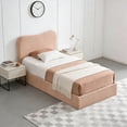 thumbnail image 3 of Twin Size Bed Frame with Lift Up Storage, Boucle Upholstered Platform Bed with Curved Headboard, No Box Spring Needed, Hydraulic Storage, Blush Pink, 3 of 6