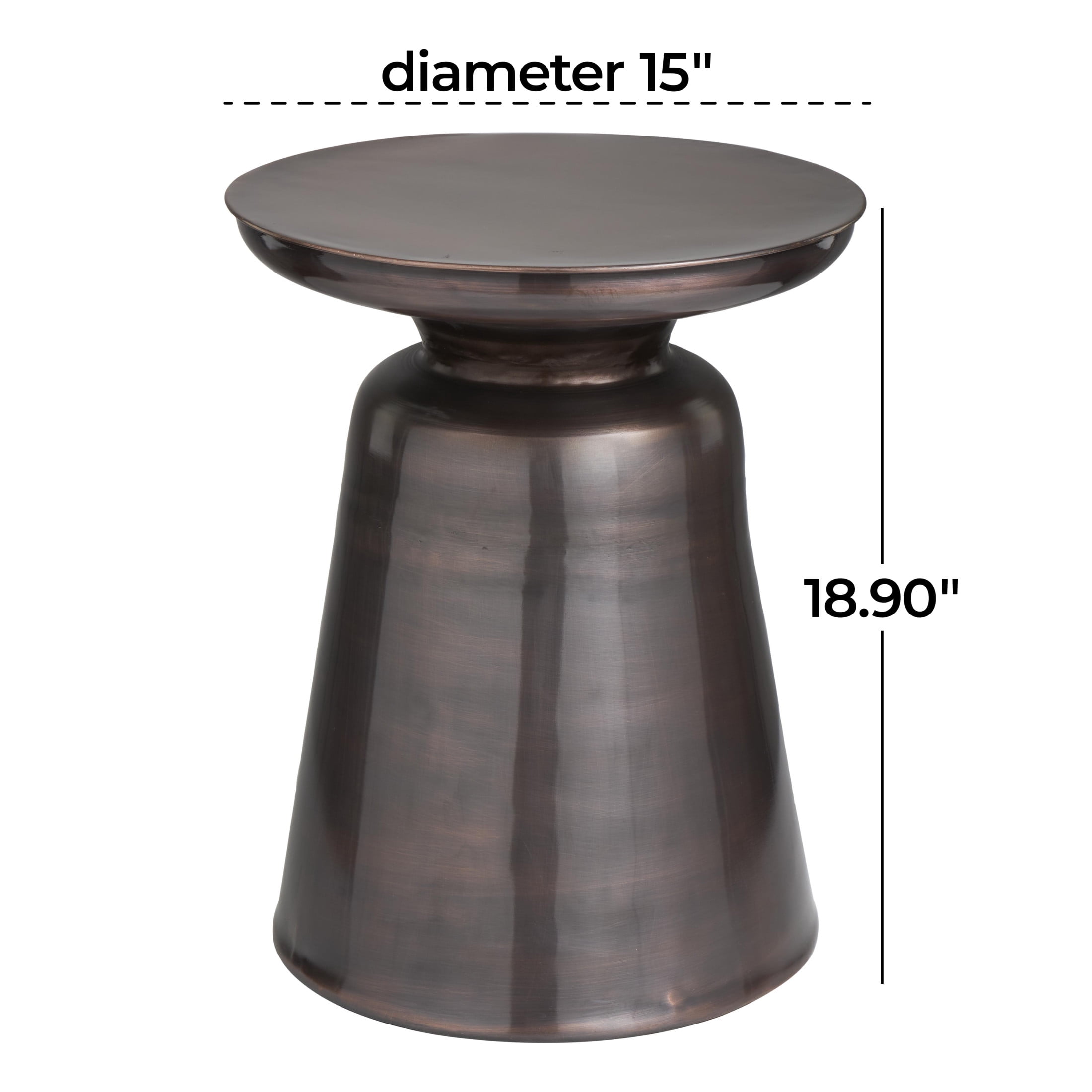 DecMode 15" x 19" Copper Metal Accent Table with Bell Shaped Base, 1-Piece