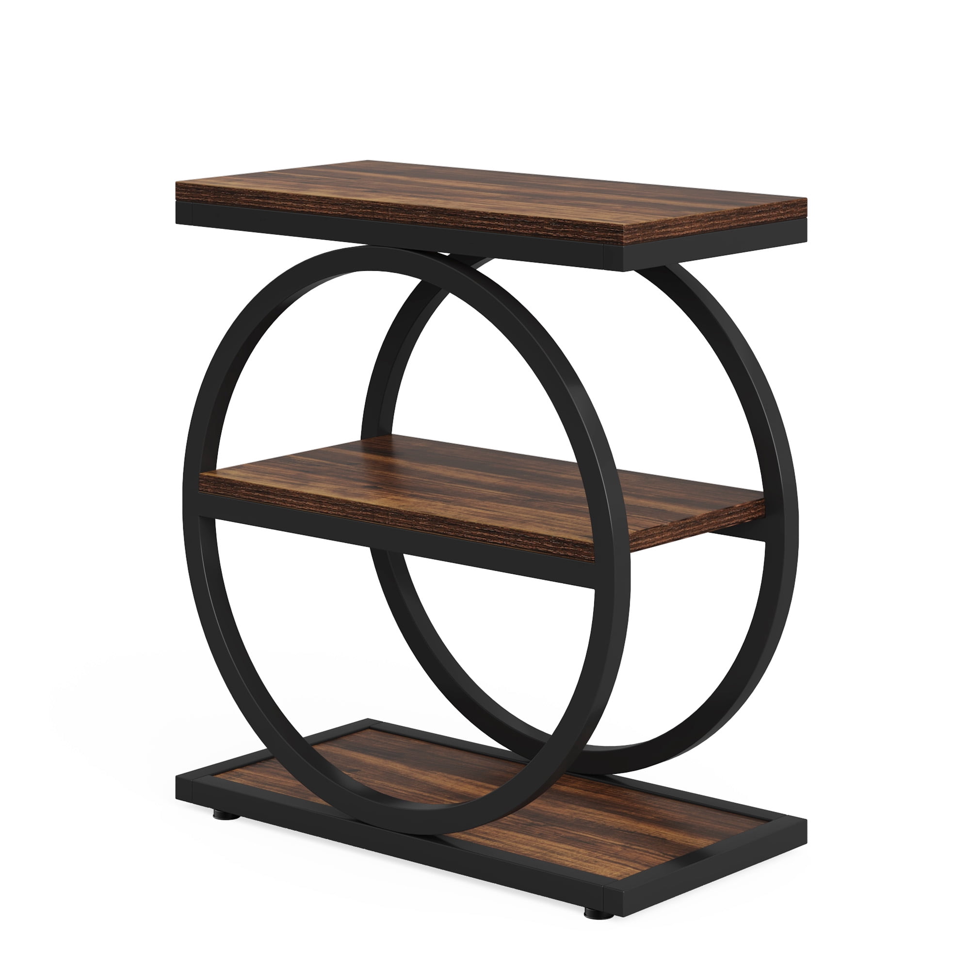 MAYEERTY Industrial 3-Tier Side Table, Slim End Table with Round Metal Frame, Suitable for Living Room, Bedroom and Outdoor Spaces