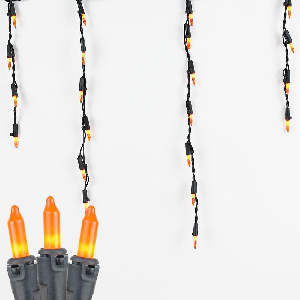 Novelty Lights 9 Foot Orange Outdoor Halloween Icicle Light Set, Black Wire, Long Drop, 100