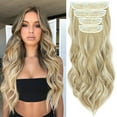 thumbnail image 4 of Benehair 4 Pieces Set Clip in Hair Extensions Highlight Wavy Curly Long Synthetic Hairpieces for Women 22 inch Ash Blonde mix Bleach Blonde, 4 of 9