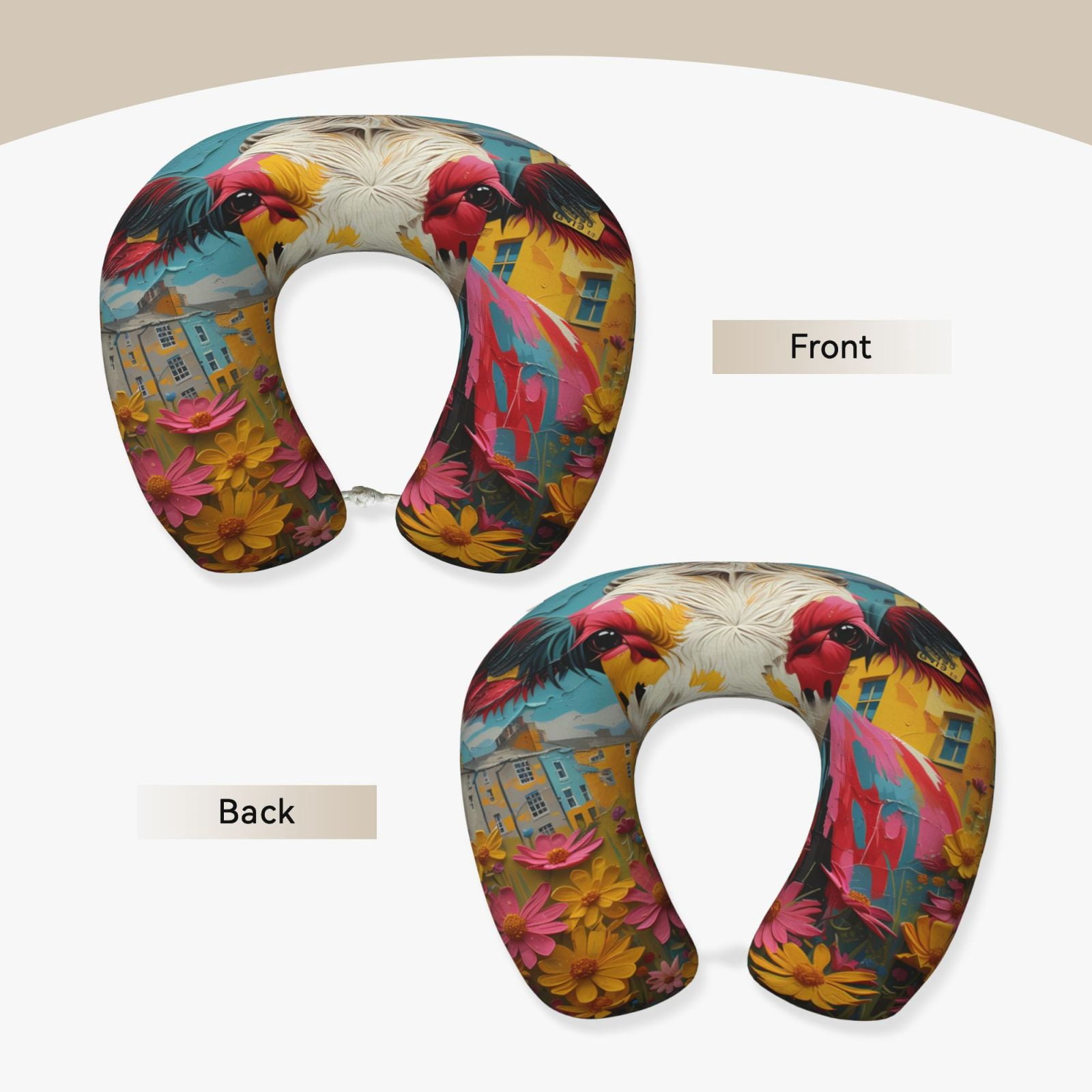 Xecao Yellow Daisy Cow Print Memory Foam Cervical Neck Pillow Versatile U-Shaped Pillows for Home,Office,Camping,Travelling,Soft Washable Cover