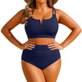 thumbnail image 2 of Womens Bikini Swimsuit Two Piece V Neck Knot Front High Leg Bottom Push Up Bathing Suit Tummy Control Swimwear Beach Vacation, 2 of 5