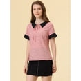 thumbnail image 3 of INSPIRE CHIC Blouse à Manches Courtes Col Contrasté pour Femmes, Pois, Saint-Valentin, Rose Noir G, 3 of 5
