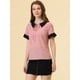 thumbnail image 3 of Blusa de lunares de manga corta con cuello Peter Pan en contraste vintage para mujer rosa negro XS, 3 of 5