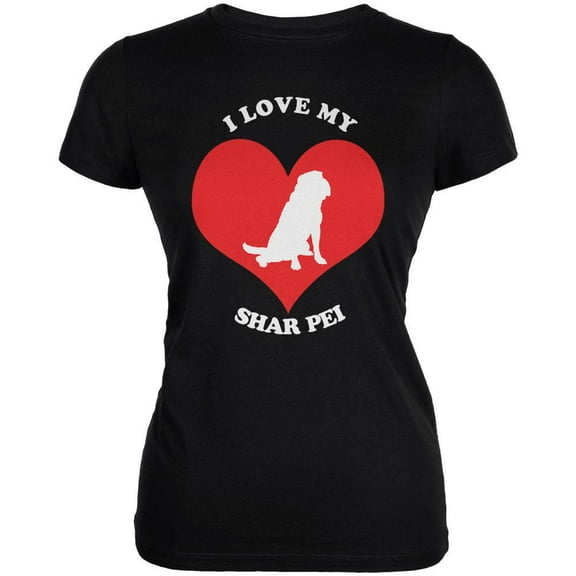 Valentines I Love My Shar Pei Black Juniors Soft T-Shirt - Large