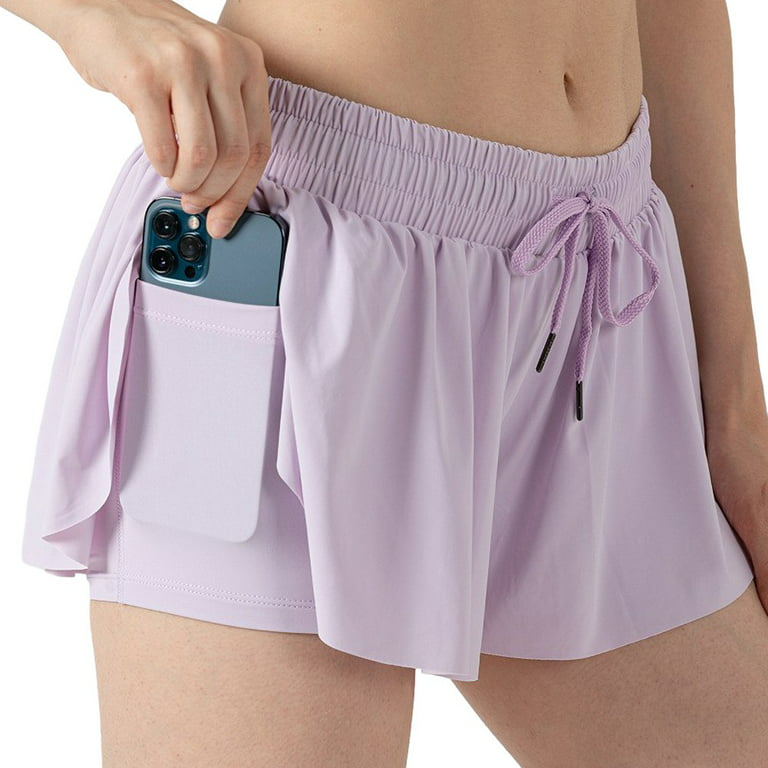 Girls Flowy Shorts, 2 in 1 Preppy Butterfly Shorts with Spandex Liner for  Cheer Athletic Gym Teens Casual Clothes