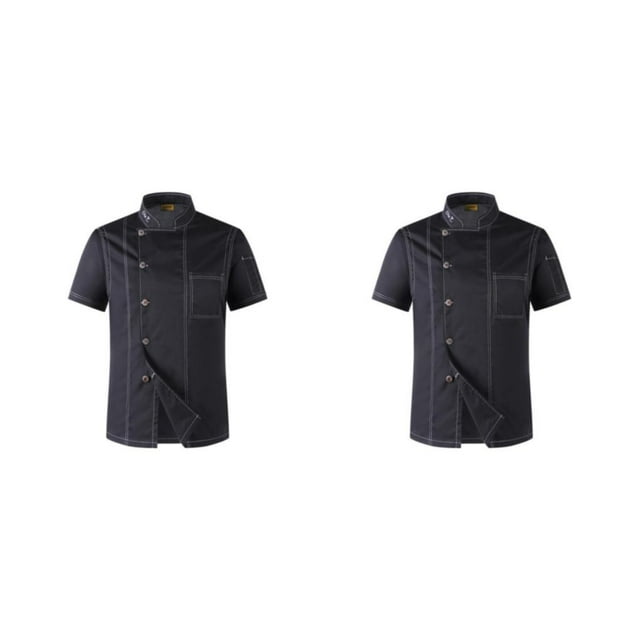 Maytalsory Convenient And Easy-to-clean Chef Coat Button Must-have For Every Chef Polyester Short Sleeve Chef Chef Jacket black l 2Set