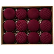 Mecorevxz 12Pcs Red Flocking Christmas Balls Decorations 2.36Inch Dark Velvet Christmas Ornaments for Christmas Tree Decoration