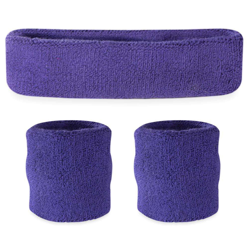 Sports Athletic Excercise Elastic Headband Sweatband Purple 2 Pcs 