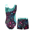 thumbnail image 2 of CHICTRY Kids Girls 2Pcs Gym Sports Yoga Suit Colorful Prints Sleeveless Leotard with Shorts Dance Outfit Starry Black 8, 2 of 7