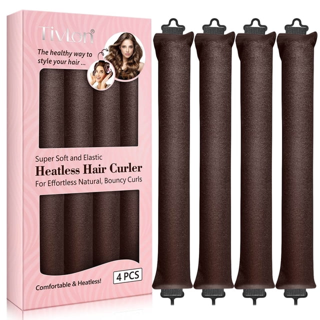 Heatless Curls Overnight Rods Set – 4PCS Flexible Heatless Curling Rods for Long & Short Hair, Soft No Heat Hair Curler Blowout Styling Tools for Loose Waves or Tight Curls