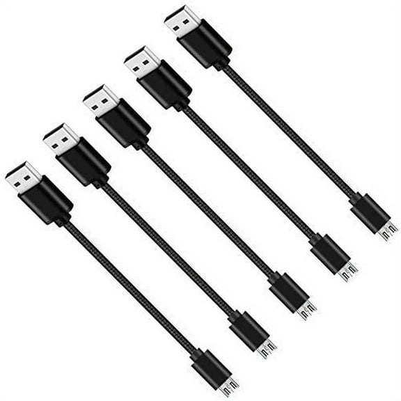 epacks Short Micro to USB A Cable Nylon Braided 5 Pack (Black)