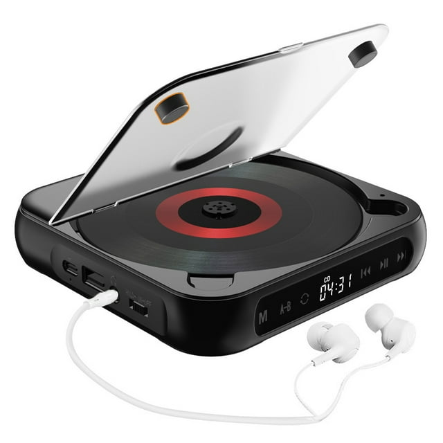 MEGICOT Lecteur CD Bluetooth Rechargeable avec Fonction de Maintien, Écran LED, Port Audio USB, Baladeur CD MP3 Personnel 1200 mAh pour Écouter de la Musique, Éducation Prénatale, Étude des Enfants