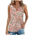 thumbnail image 2 of JTZGDY Tank Tops for Women Cute Summer Floral Print Sleeveless Ruched Pleated Keyhole Cutout Tunic Blouse Trendy Cozy Graphic Cami Shirts Hot Pink M, 2 of 7