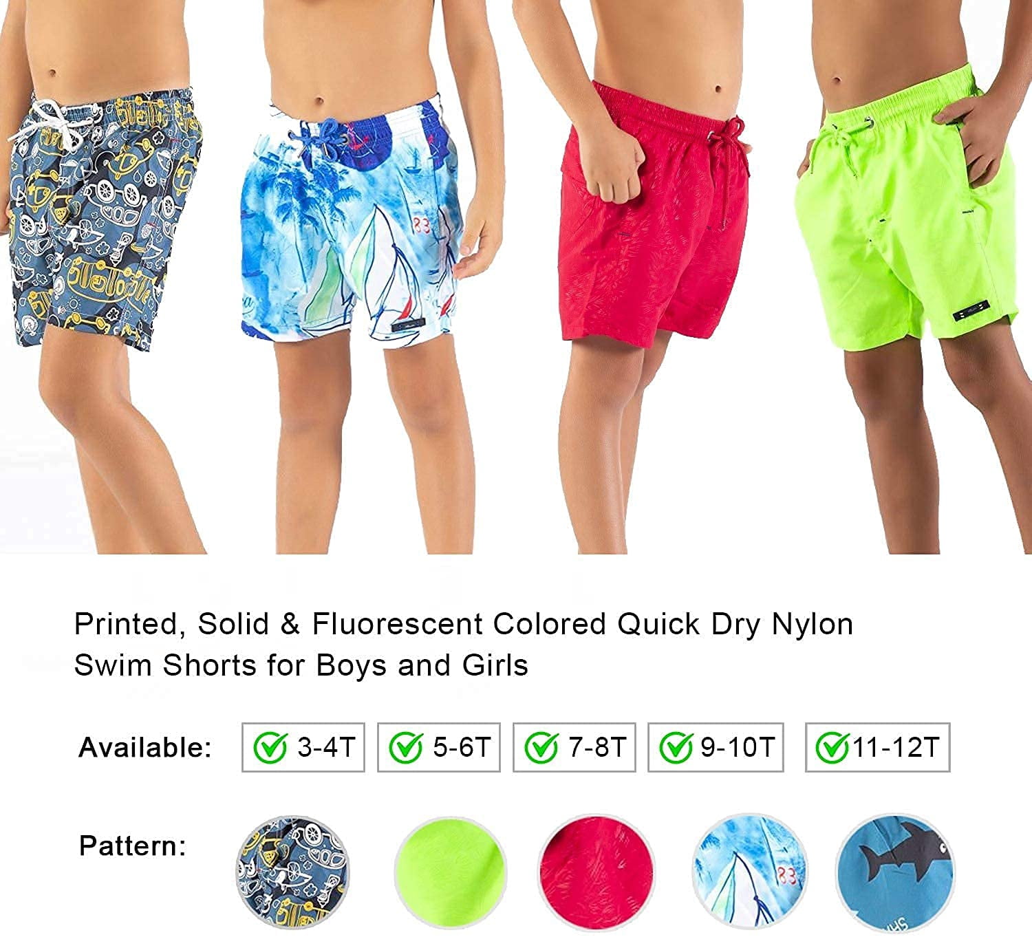 Printed, Solid & Fluorescent Colored Quick Dry Swim Shorts for Boys and Girls, Swim Trunks, Bathing Suits, Swimwear, Swim Shorts for Kids, Orange, 5-6T