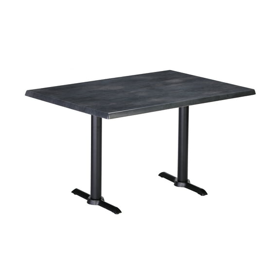Two Indoor/Outdoor 36" Tall OD211EB Black Table Bases with a 22" Foot and a 30" x 48" Indoor/Outdoor Black Steel Top by the Holland Bar Stool Co.