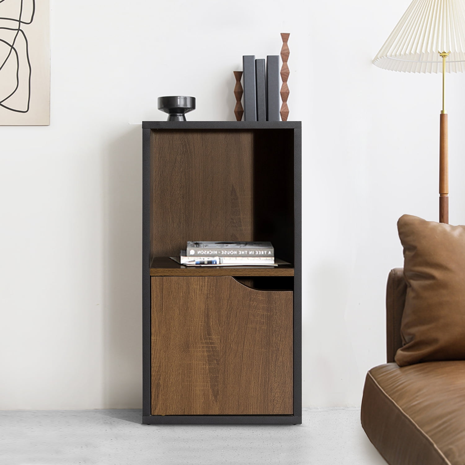 Kepooman 2 Tiers Bookcase Tall Book Shelves, Storage Shelves Organization Furniture for Living Room and Home, Walnut Color