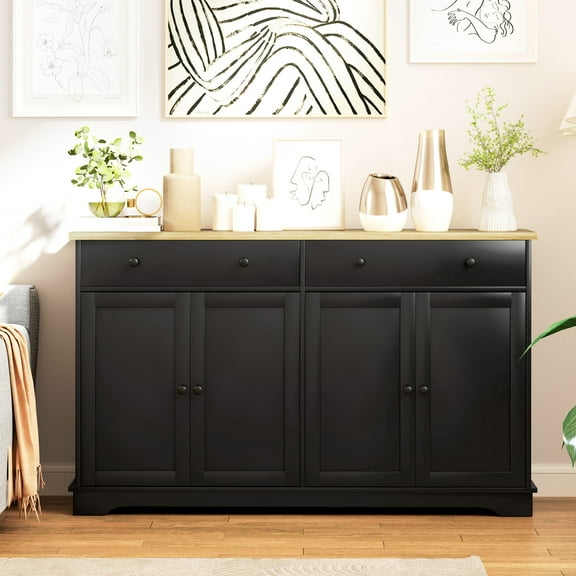 HOMCOM Sideboard Buffet Cabinet with Storage, Modern Kitchen Cabinet with 2 Doors, 2 Drawers and 2 Adjustable Shelves, Coffee Bar Cabinet, Black