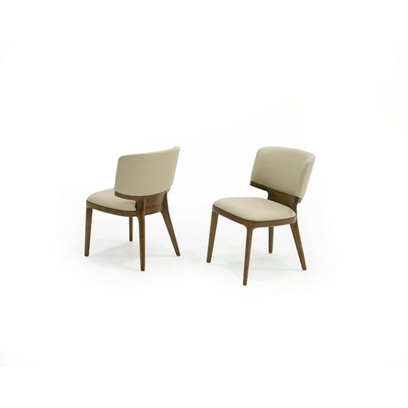 Modrest Stanley 17.5" Contemporary Wood & Leather Dining Chair in Walnut/Beige
