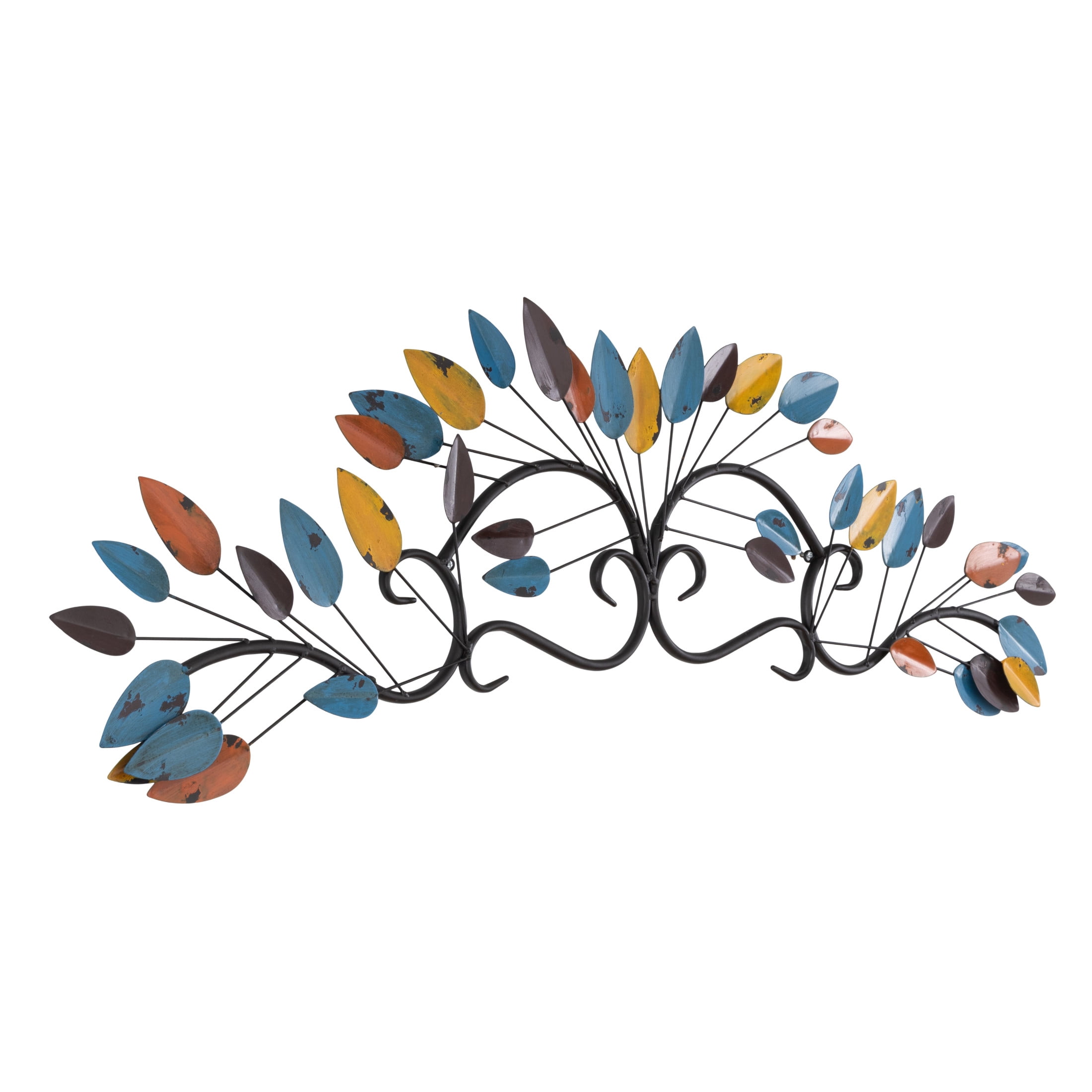DecMode Blue Metal Distressed Scroll Leaf Wall Decor