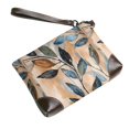 thumbnail image 3 of Leather Clutch 8 X 5. 5 In Wrist Strap And Hand Bag Easy To Carry Lightweight Waterproof And Durable Abstract Leaves (8), 3 of 6