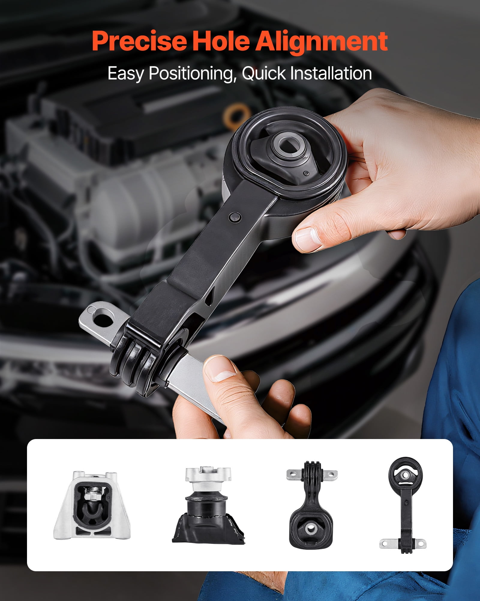 VEVOR Engine Motor Mount and Transmission Mount Kit Replacement, Set of 4, Compatible with 2006–2010 Honda Civic 1.8L L4 Automatic, Replace OE# A4530, A4546, A4543, A4534, Secure Support