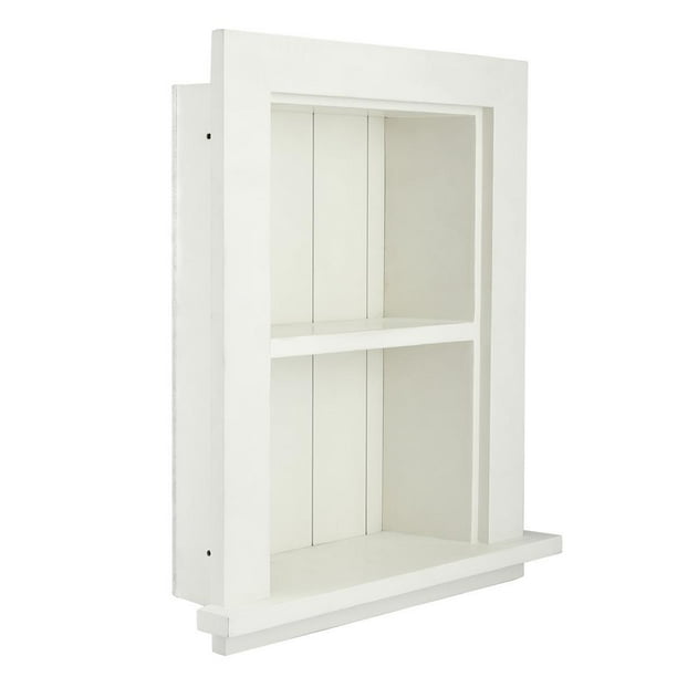 AdirHome White 12.75" Wood Bathroom Recessed Shampoo Shelf Walmart