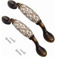 thumbnail image 2 of Vintage Floral Pattern Cabinet Pull, 2 Pieces Ceramic Drawer Handles, Vintage Ceramic Cabinet Handles, with Screws, 2 of 5