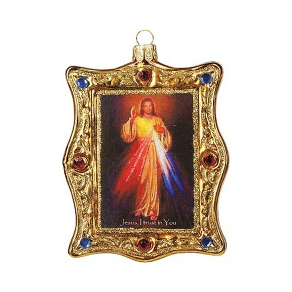 Jesus I Trust in You Polish Mouth Blown Glass Christmas Ornament Tree Decoration