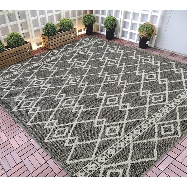HRIndoor/Outdoor Area Rugs 5x7 Diamond Pattern Gray Outdoor Carpet