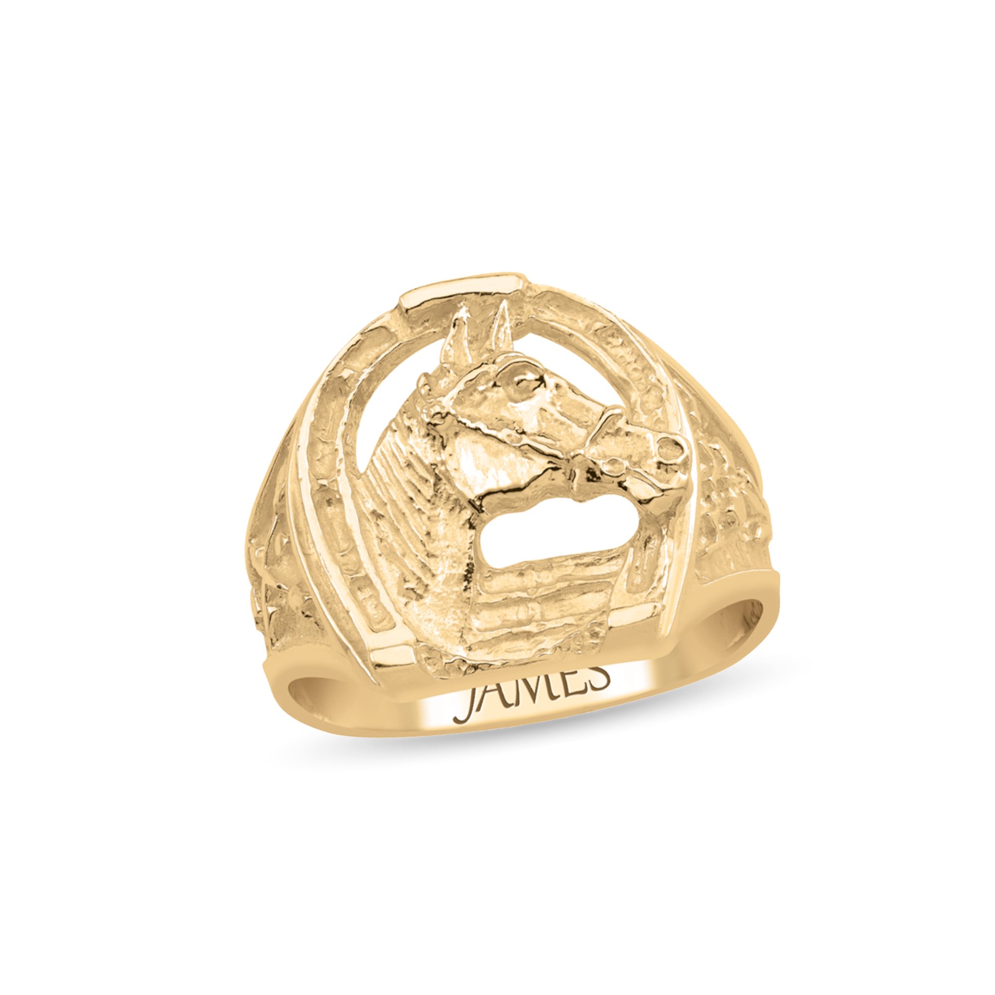 Personalized Lucky Horseshoe Engravable Men's Ring in 10K Gold by Jewlster
