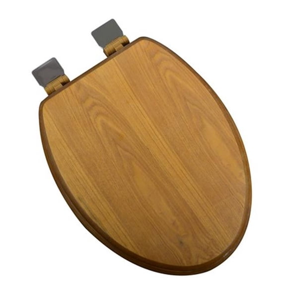 Siège de Toilette Allongé Décoratif en Bois avec Charnières en Nickel Brossé, Chêne Clair