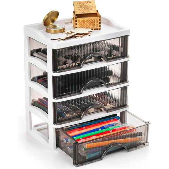 Desk Organizer with 4 Drawers, Plastic Desk Storage Box, Desktop Storage Unit for Office Home Art Supplies, Bathroom, Countertop, Study, Makeup Stationary Organizer