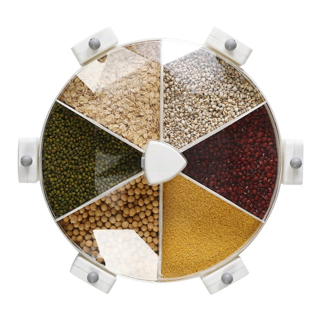 EGNMCR Storage Containers Rice Container Rice Dispenser 6 Grids Grain Dispenser Rotating Grain Storage Box Wall-Mounted Punch-Freerice Bucket Rotary Compartment Grain Bucket Storage Jar