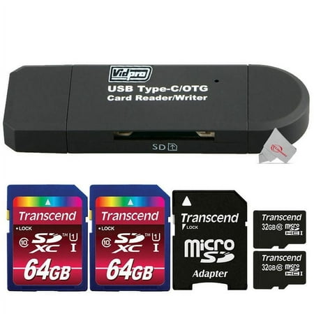 Image of VidPro USB 2.0 Type-C MicroSD and SD Card Reader with 2 Micro SD and SDHC Memory Cards