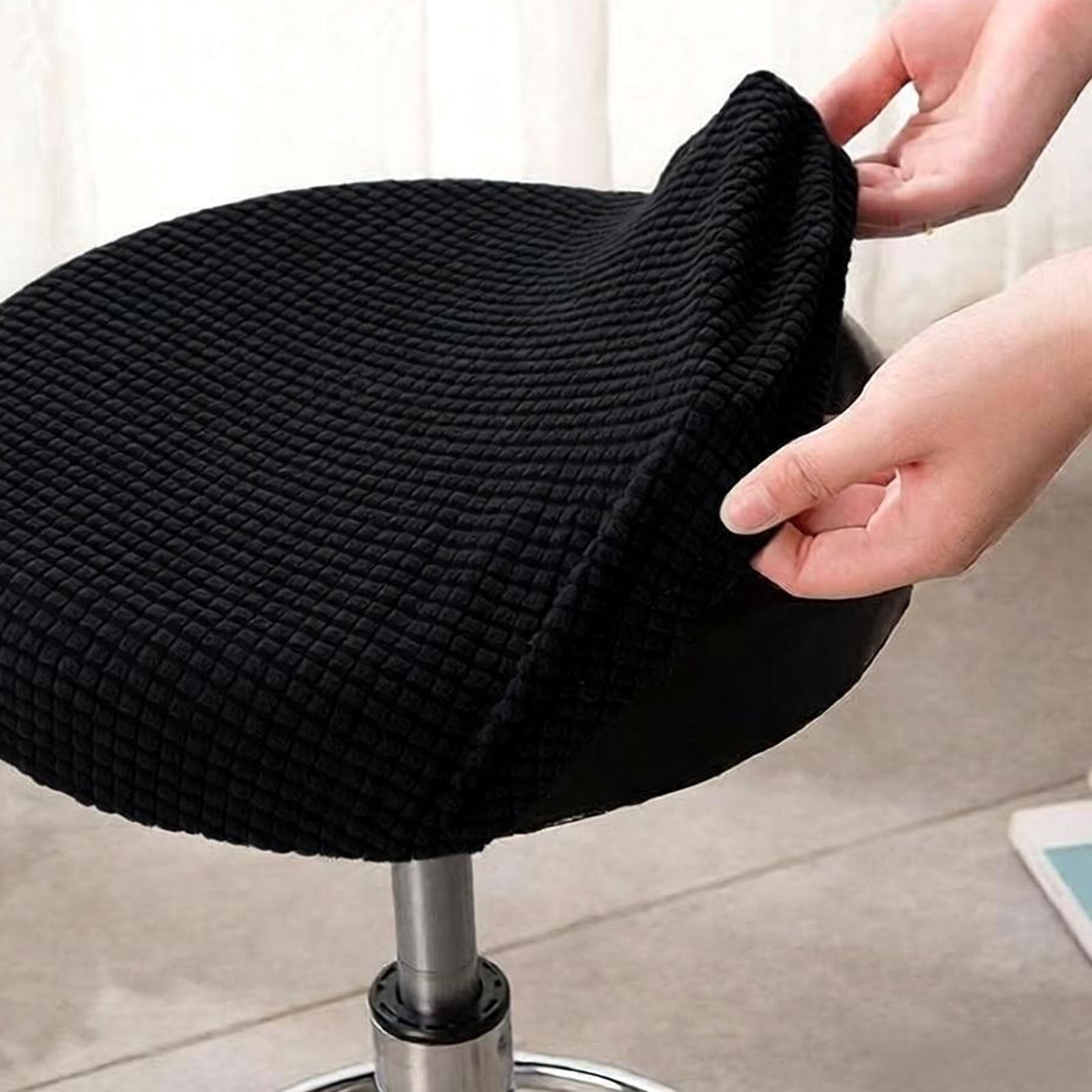 Give Corn kernel leather cover,Round Shape Adjustable Salon Stool with Back and Line, Black