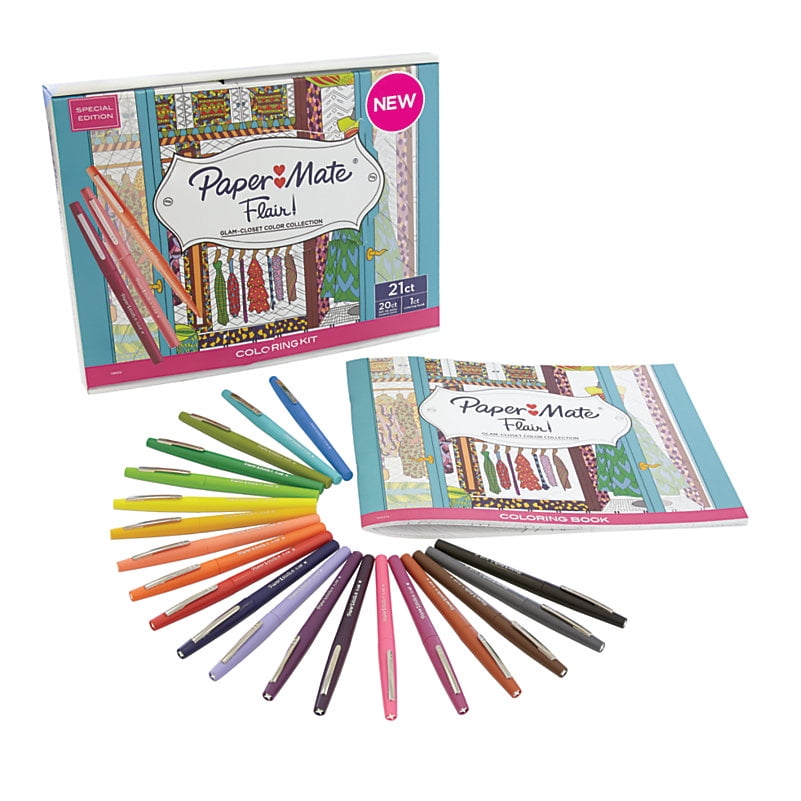 Paper Mate Flair Adult Coloring Kit, Woman's Closet Theme Coloring Book with 20 Markers ...
