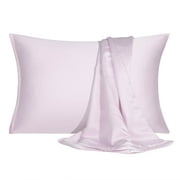 PiccoCasa 2 Pcs Satin Pillowcase Zippered Silky Sateen, Lavender Gray Travel
