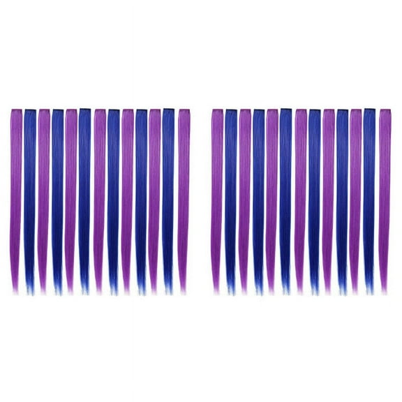 26 Pcs Colored Colorful Clip in Hair Extensions 55cm Straight Synthetic Hairpieces,   Blue