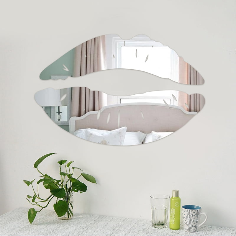 Wall Sticker Silver Lips Mirror Surface Design Removable Wall Sticker Silver Lips Mirror