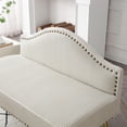 thumbnail image 4 of 46.5 Inch Pleated Velvet Upholstered Bench, Modern Tufted Dining Bench Loveseat Couch with Backrest and Metal Legs, Padded Bed End Bench Chair for Entryway Living Room Bedroom, Beige, 4 of 5