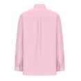 thumbnail image 3 of Womens Button Up Shirts 3/4 Sleeve Collarless Solid Color Loose Button Down Blouses for Women Summer Fall Casual (2XL, Pink|Long-sleeve), 3 of 5