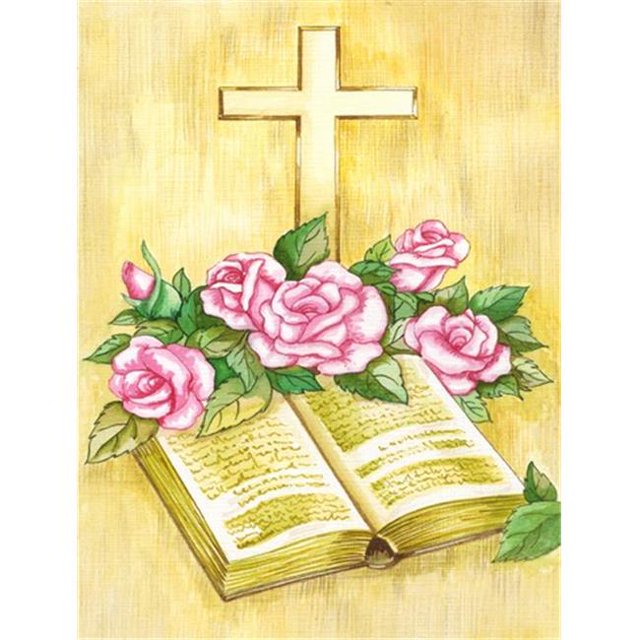 Carolines Treasures APH4072CHF Easter Cross & Bible with Roses Flag Canvas House Size