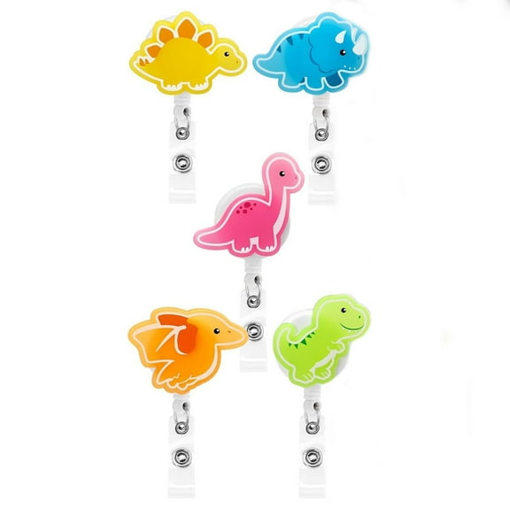 Sylvtty 1/5Pcs Dinosaur Badge Reel Holder Glow in The Dark Metal Clip Cute Portable Retractable Teacher Office Nurse Doctor Badge ID Card Anti-lost Easy Pull Buckle
