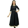 thumbnail image 4 of Bimba Women's Indian Ethnic Cotton Kurta Long Anarkali Kurti With Wooden Beaded String Belt, Black, 4, 4 of 9