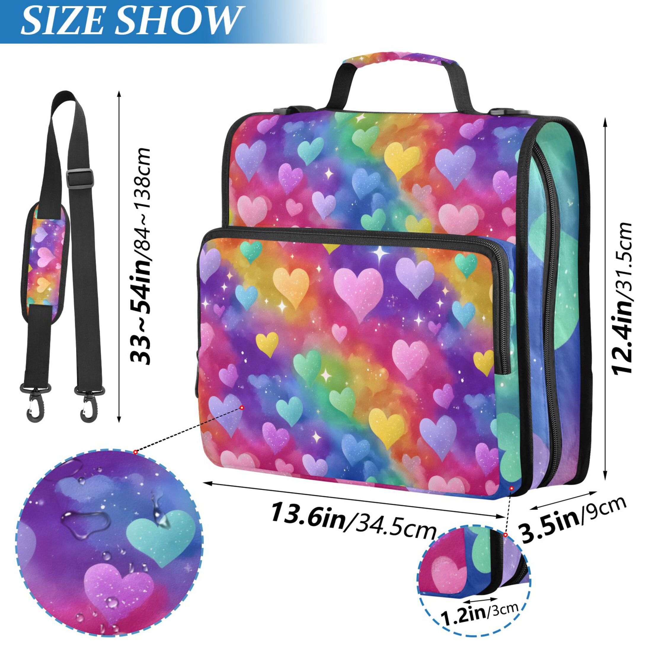 Zipper Binder Colorful Love Stars 1.5 Inch Binder Folder Bag with Shoulder Strap and Handle