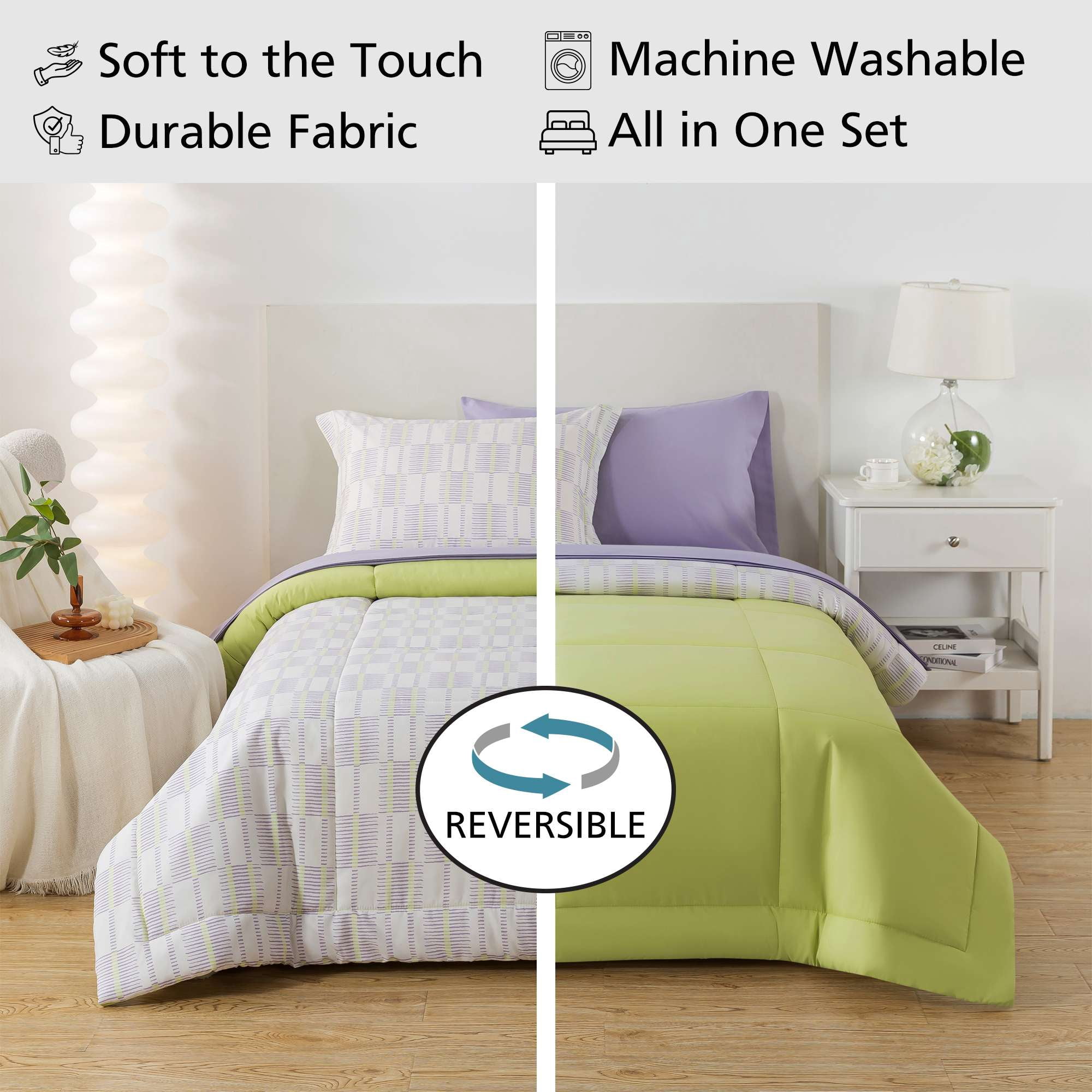 Mainstays 5-Piece Reversible Bed-in-a-Bag with Laundry Tote, Modern Geo, Twin-XL