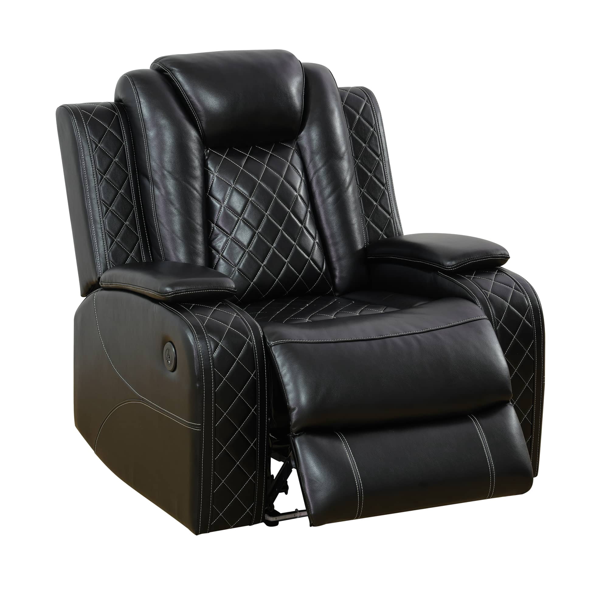 Power Recliner Sofa Set with LED Lights, Reclining Sofa Couch,USB Ports & Cup Holders, Air Leather Home Theater Seating with Storage, Black